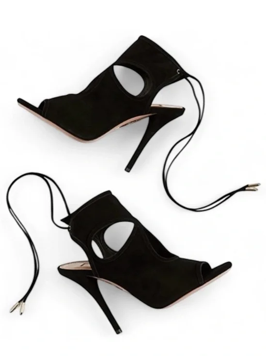 Aquazurra Black Sexy Thing 85 Cutout Genuine Suede Heels Italian Luxury Sz 41 - Picture 1 of 16